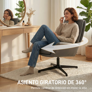 Sillón Giratorio, Butaca de Salón Tapizado en PU, Sillón Lectura con Asiento Acolchado, Reposabrazos, Patas Metálicas, para Sala de Estar, Dormitorio, Gris