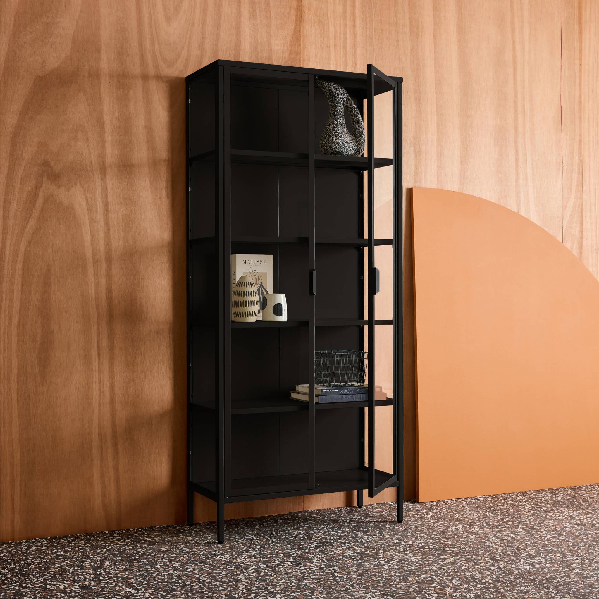 Buffet, vaisselier acier et verre trempé 2 portes 180cm ARKANSAS