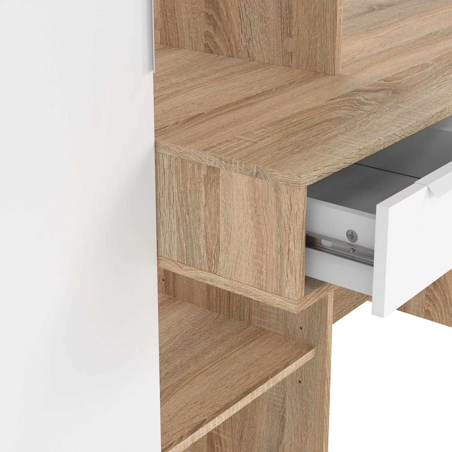Scrivania Con Libreria Integrata Cassetto E Mobile con Ante Desk Multifunzionale Per Home Office E Studio 162.8 x 60.35 x 155.4 Cm Bianco e Rovere
