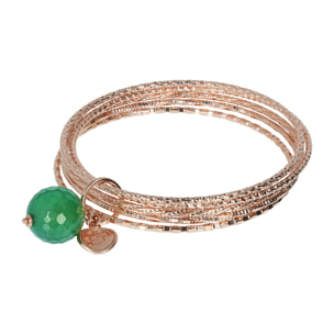 Bracciale Multifilo Rigido con Pietra Naturale Tonda Agata Verde