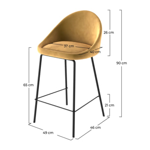 Lot de 2 chaises pour îlot central 65 cm en velours jaune - Misty