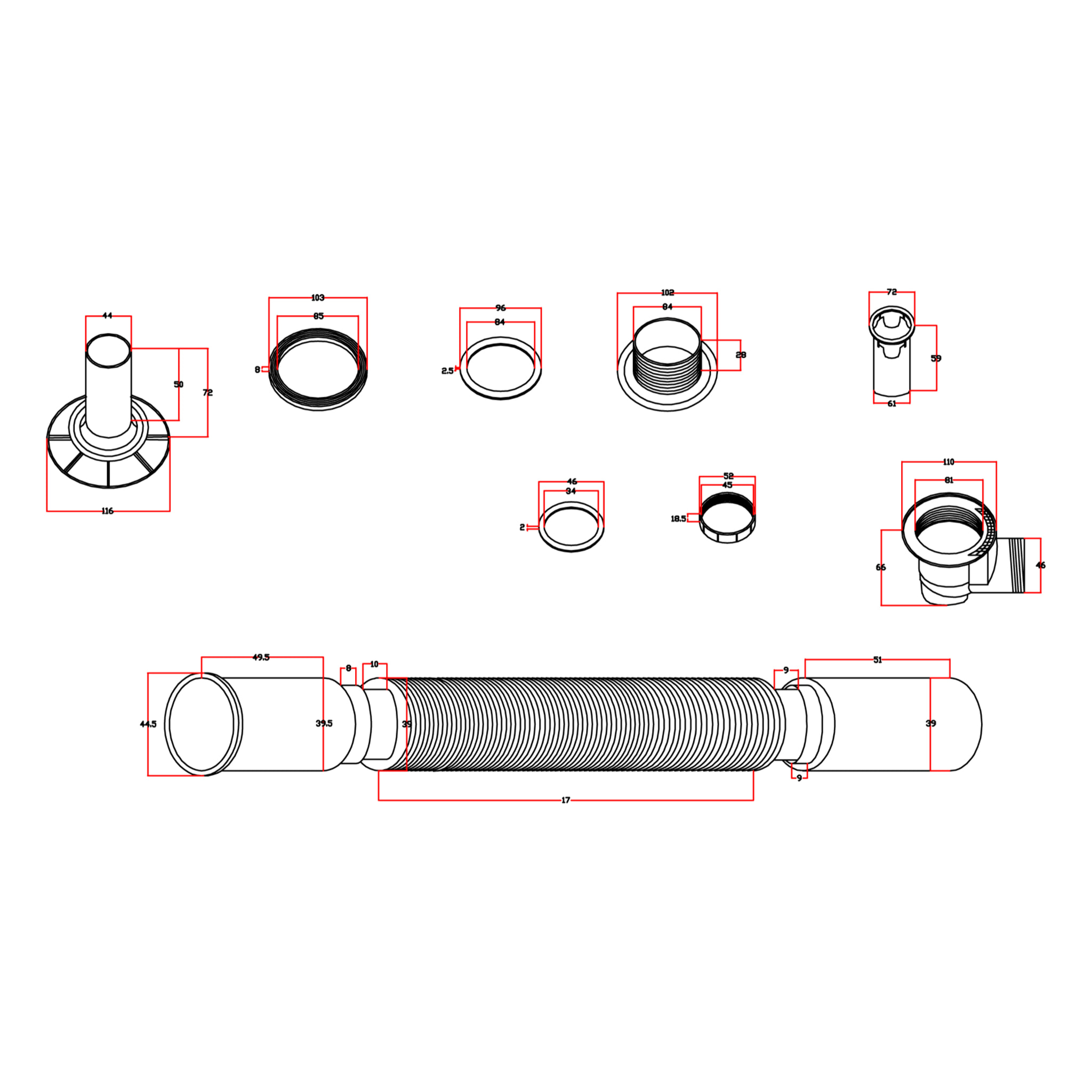 Bonde Diamètre 90 mm pour receveur - Capot Chrome - Evacuation Horizontale