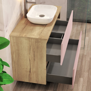 Conjunto de Baño Nia | Mueble Suspendido | 100 cm Rosa | Dos Cajones | Lavabo Sobrepuesto | No incluye Espejo | Mueble Montado| Alday