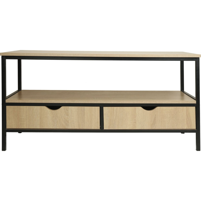 Meuble TV avec tiroir style industriel "Detroit" - 113 x 40 x 55 cm - Beige