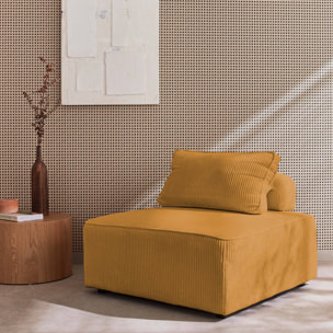 Chauffeuse  pour canapé modulable velours côtelé moutarde avec un coussin
