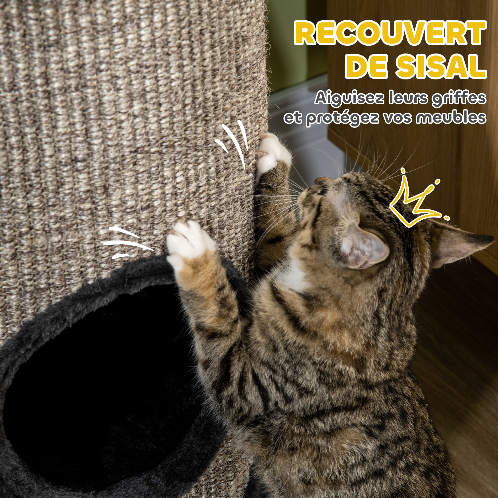 Arbre à chat cylindrique - tour à griffer pour chat - tonneau griffoir - 3 niveaux + plateforme - sisal peluche anthracite