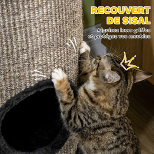 Arbre à chat cylindrique - tour à griffer pour chat - tonneau griffoir - 3 niveaux + plateforme - sisal peluche anthracite