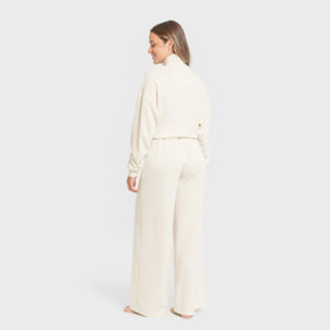 Felpa a collo alto in stile modal da donna bianco naturale