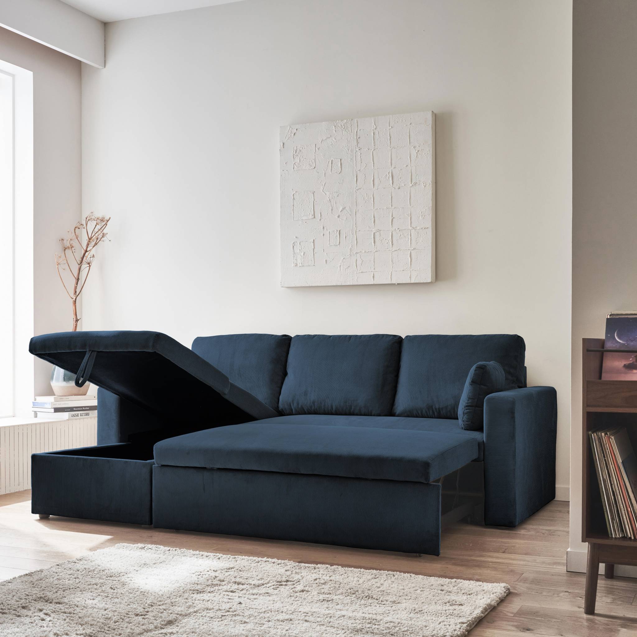 Canapé d'angle convertible réversible 3 places velours côtelé IDA