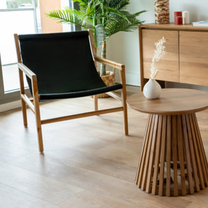 Fauteuil lounge en teck et cuir de vachette noir - Apache