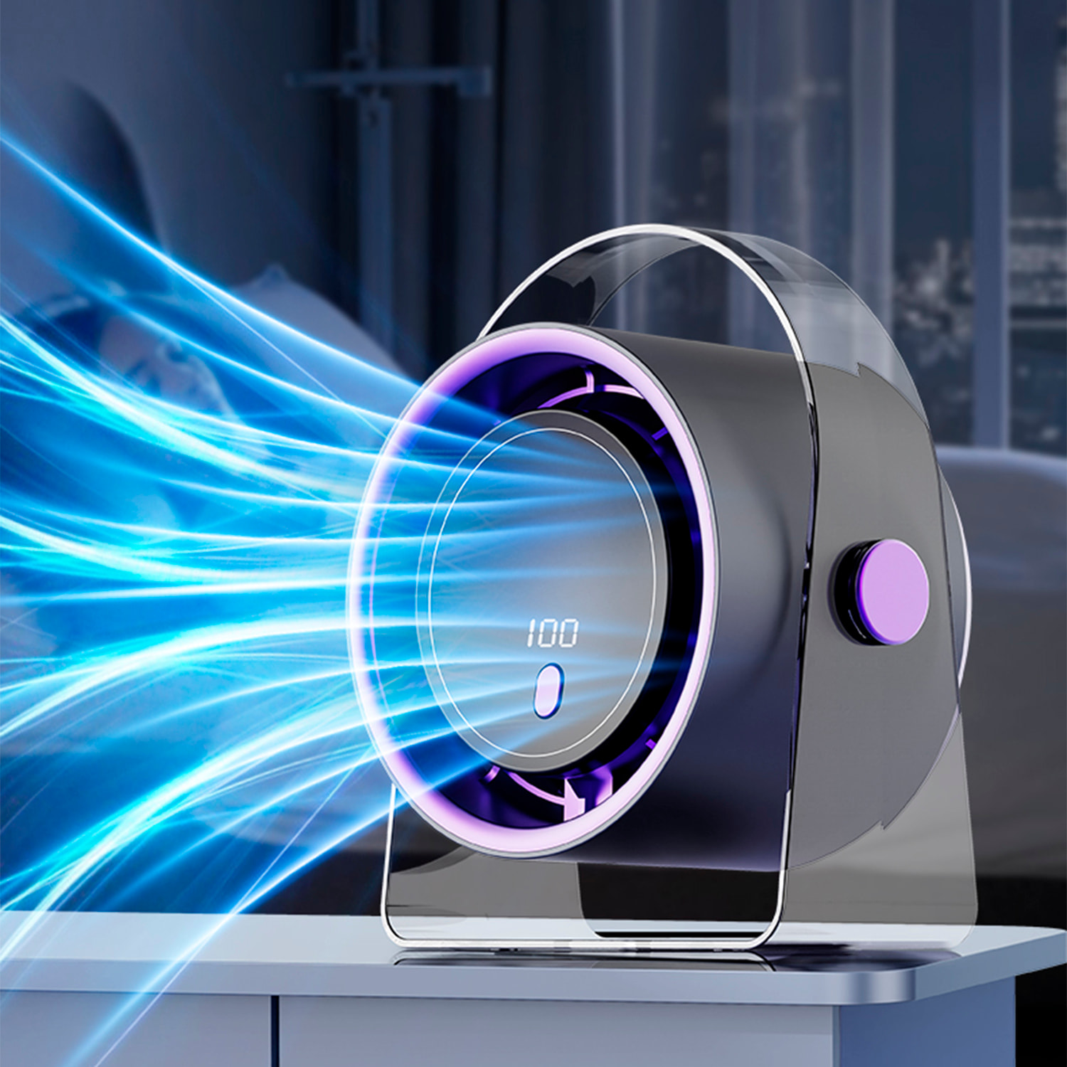 Ventilador de sobremesa con 5 velocidades y ángulo de inclinación.