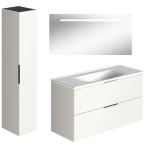 Meuble vasque 120 cm BURGBAD Olena blanc brillant + miroir + colonne