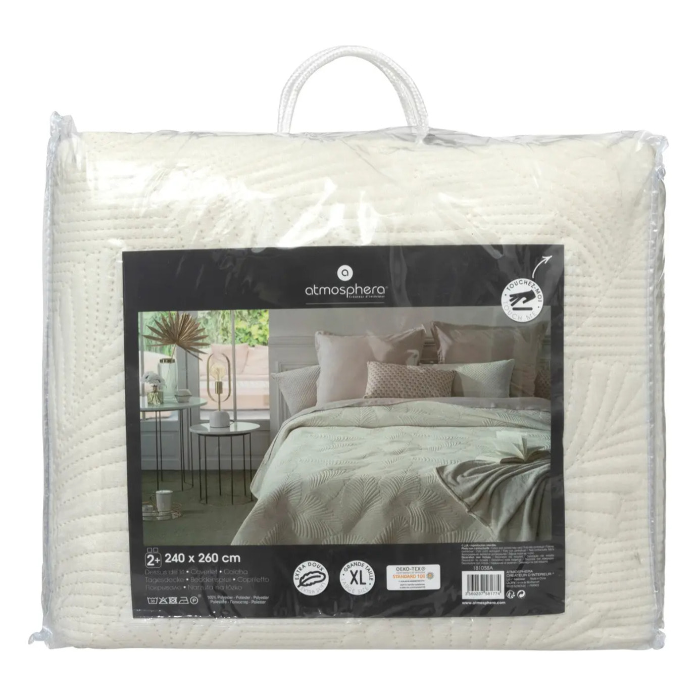 Dessus de lit "Delia" feuille velours blanc ivoire 240x260cm
