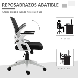 Silla de Oficina Ergonómica Silla Escritorio Giratoria Basculante con Altura Ajustable Reposabrazos Abatibles Soporte Lumbar y Respaldo Malla Transpirable 61x61x94-104 cm Negro