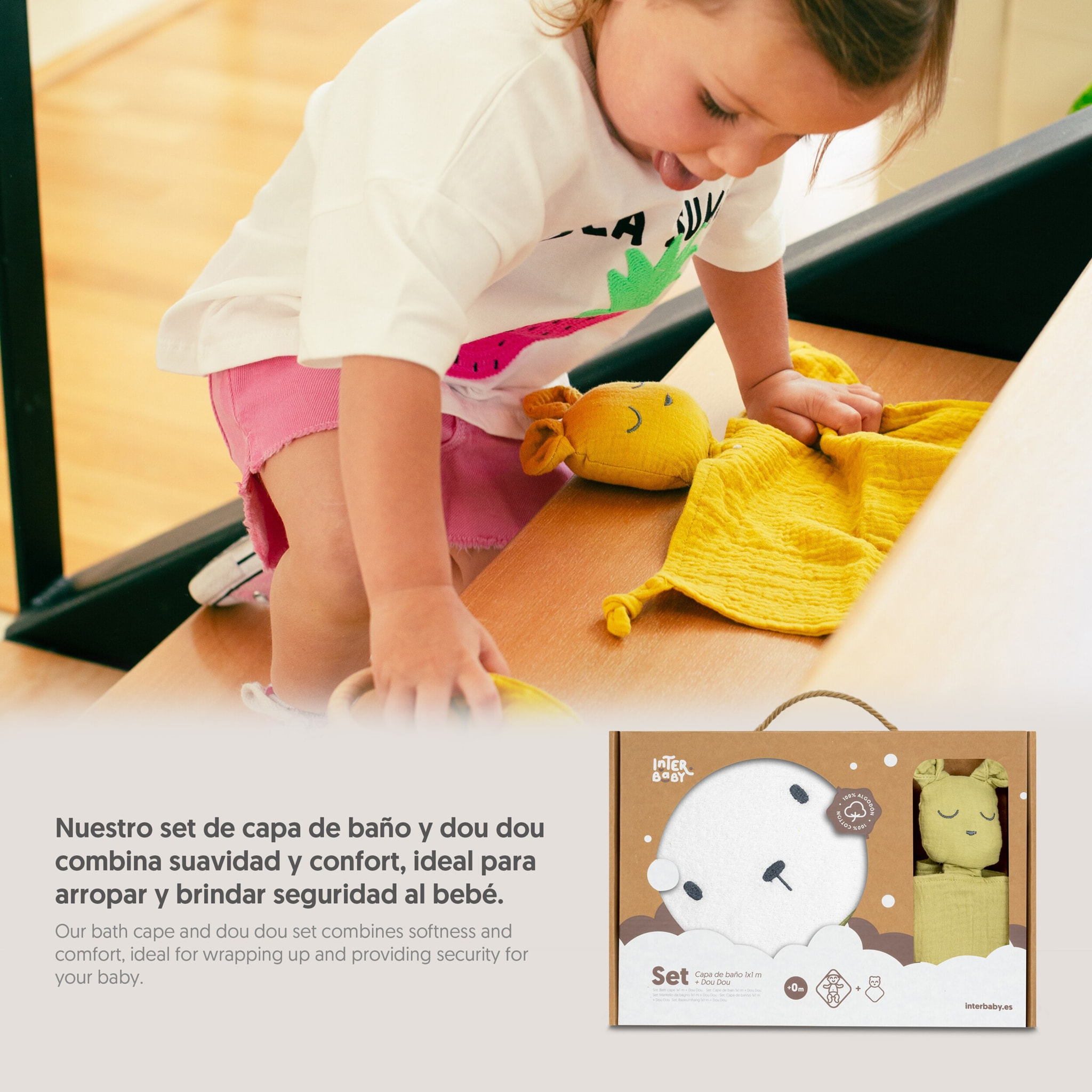 Capa Baño 1X1 Mod Oso+Dudu Muselina Bco/Verde