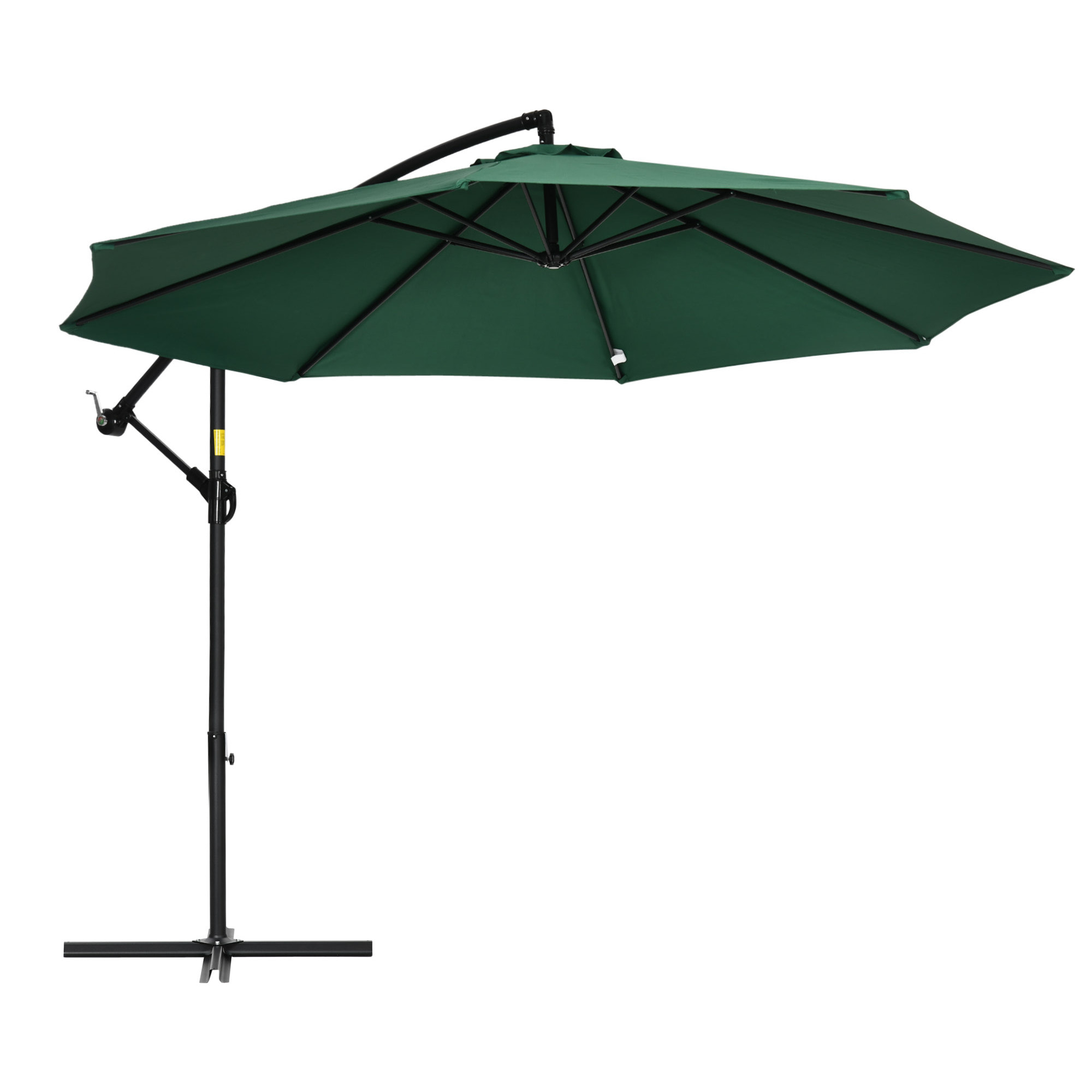 Parasol déporté octogonal inclinable pivotant manivelle pied acier Ø 2,9 x 2,4H m vert