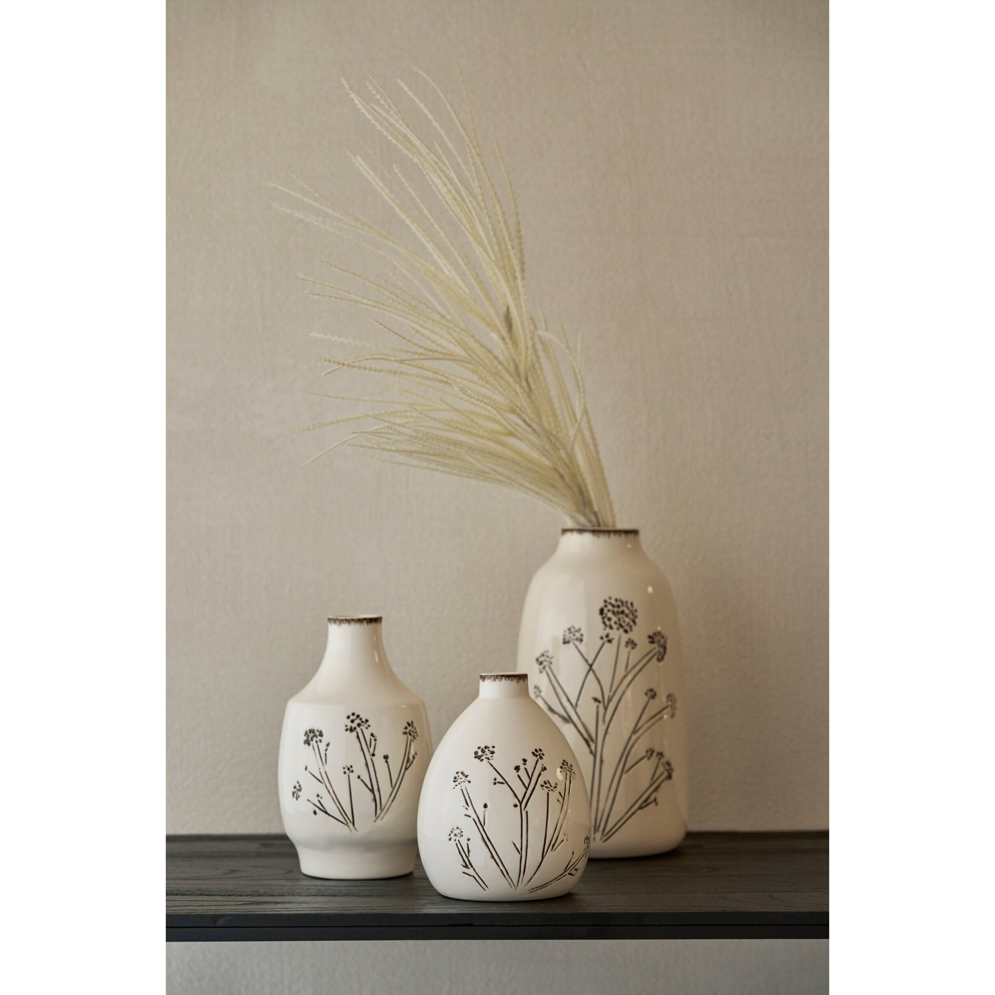J-Line Vase fleurs - porcelaine - blanc/noir - medium