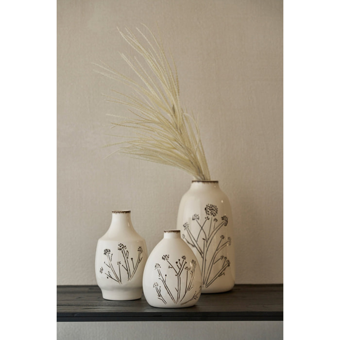 J-Line Vase fleurs - porcelaine - blanc/noir - medium