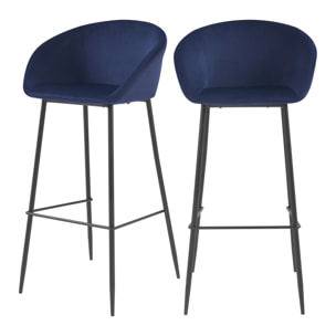 Lot de 2 chaises de bar 75 cm en velours bleu - Marquise