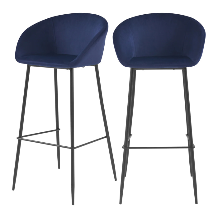 Lot de 2 chaises de bar 75 cm en velours bleu - Marquise