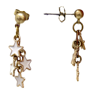 Pendiente cascada de esrtellas en blanco dorado