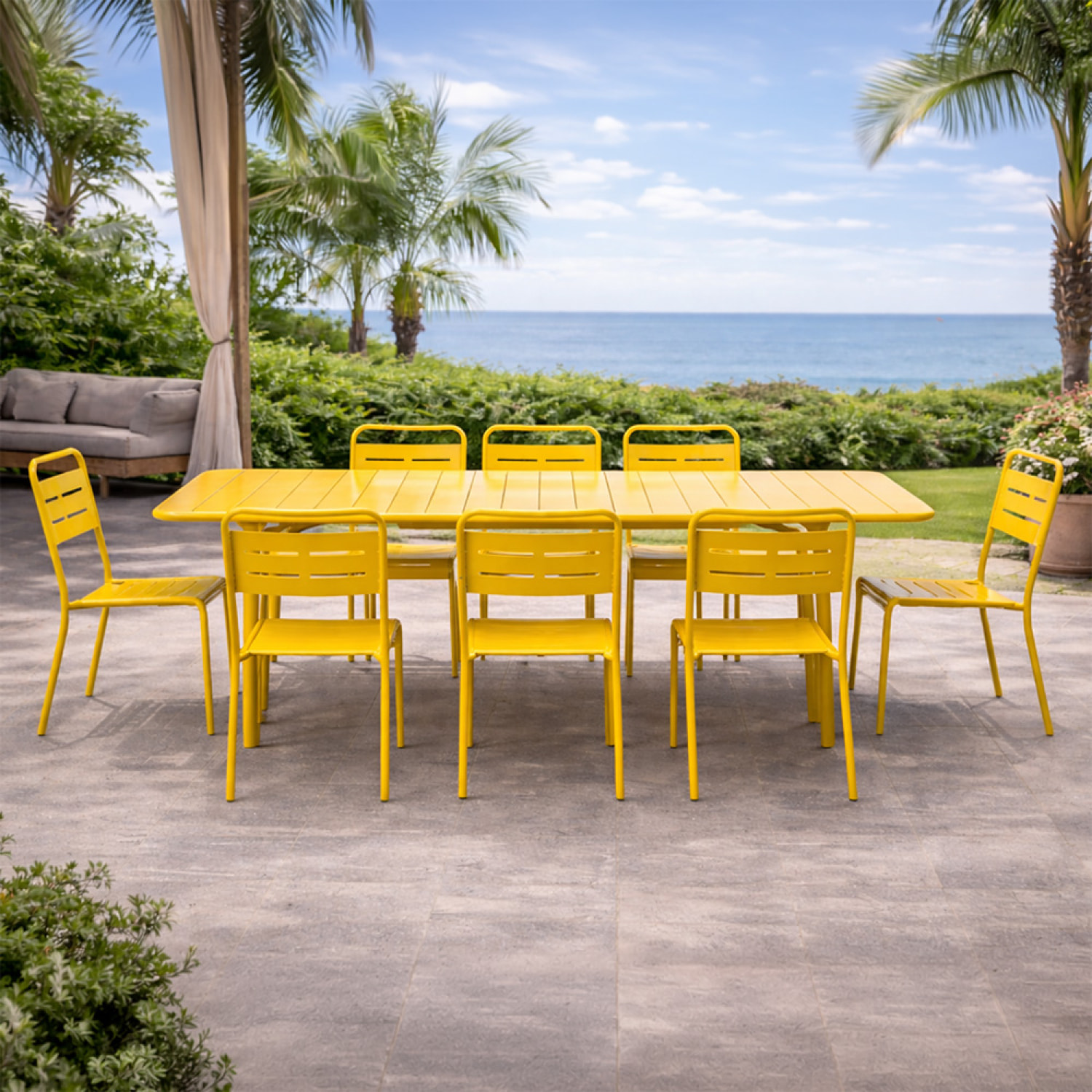 Ensemble table de jardin 200 cm et 8 chaises jaune EVORA