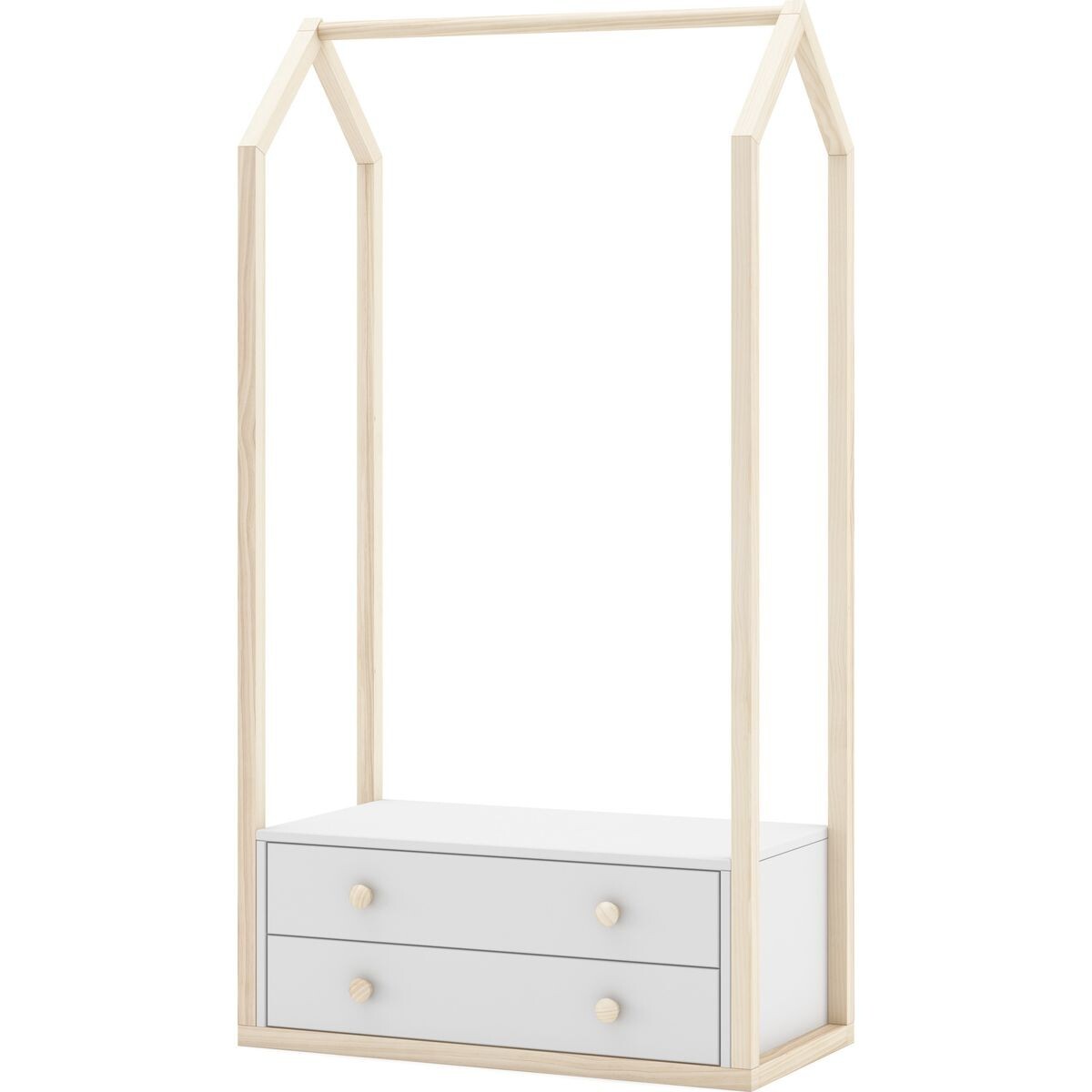 Penderie cabane enfant 2 tiroirs en bois - ELISE