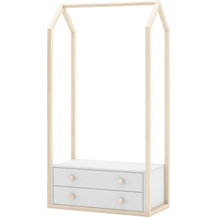 Penderie cabane enfant 2 tiroirs en bois - ELISE