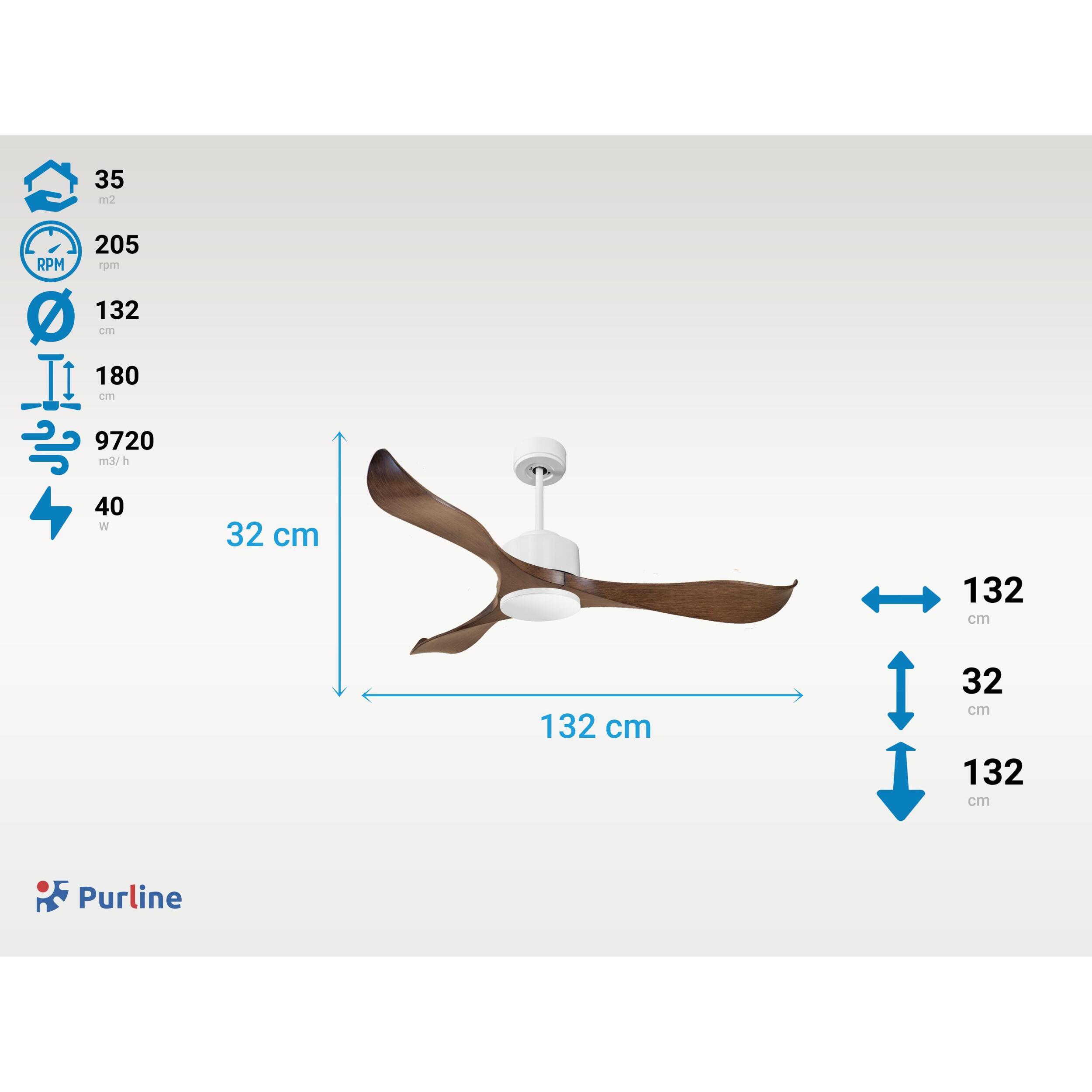 Ventilateur de plafond Réversible Lumière  Thermostat Wifi Moteur à courant continu Toits en pente Télécommande Adaptateur 2/3 Lames Hypersilence Mémoire 40   W Blanc