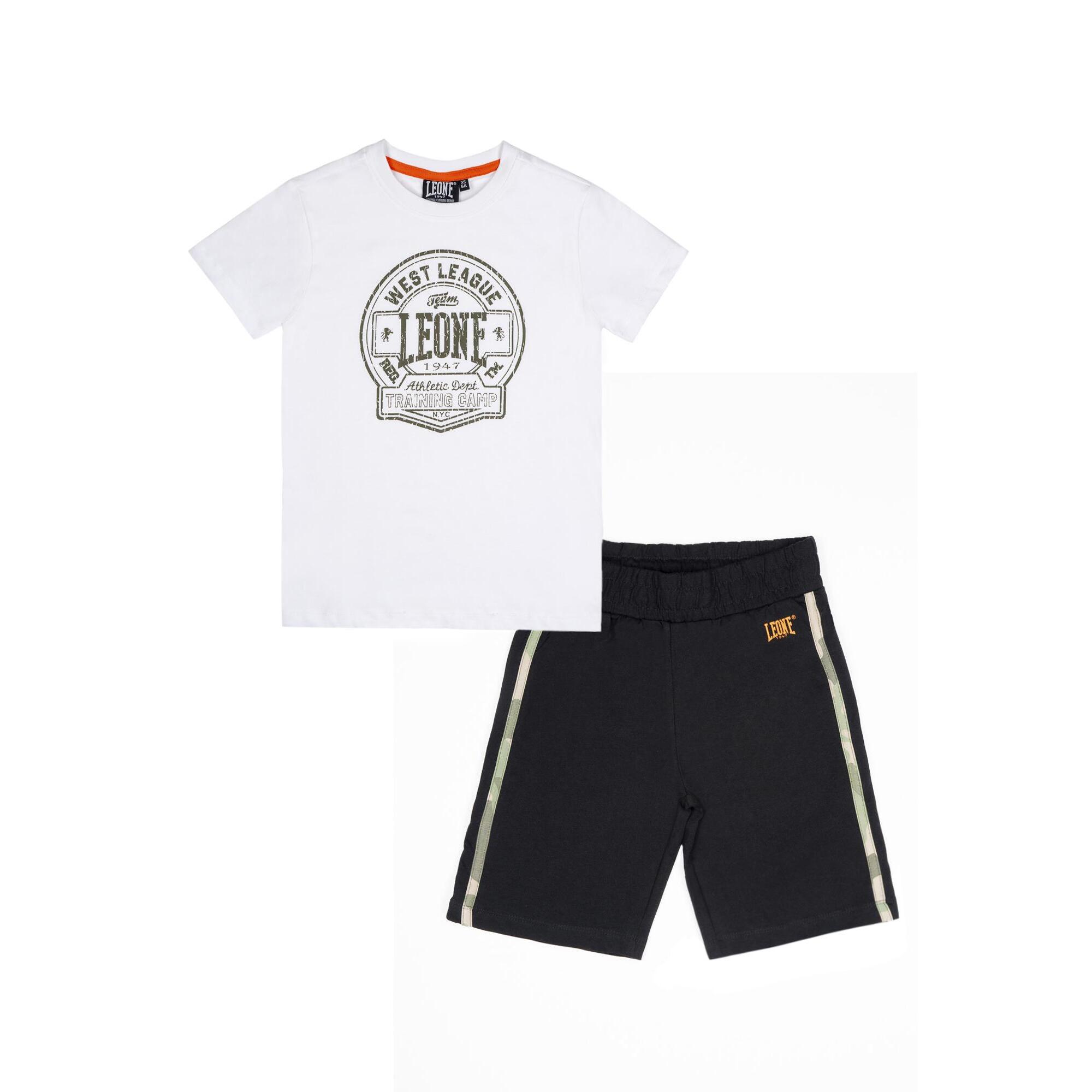 Set da bambino con t-shirt e pantaloncini in cotone Leone Camouflage