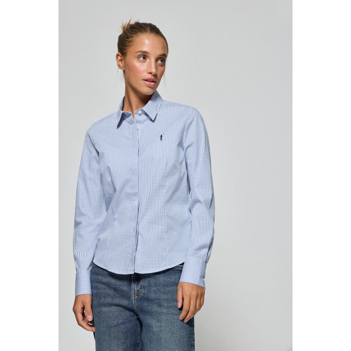 Camicia a quadri vichy blu con logo Polo Club ricamato
