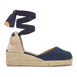 Alpargata de cuña 3 cm en lona de algodón con pulsera y hebilla