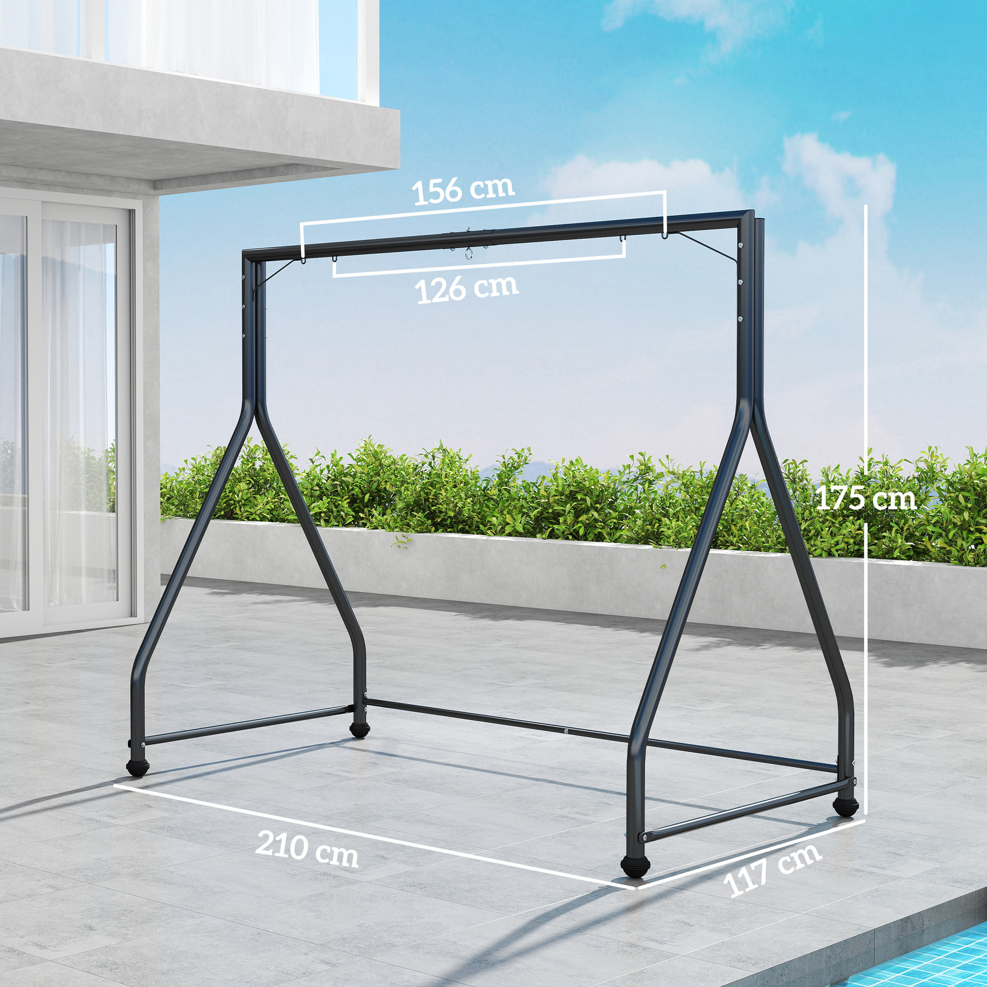 Soporte para Columpio de Acero Estructura de Columpio de 2 y 3 Asientos o Cesta Colgante Resistente con Patas en Forma de A Carga 360 kg para Jardín Parque Patio Porche 210x117x175 cm Negro