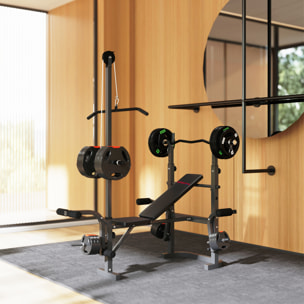 Banco de Musculación Multifuncional Inclinable, Banco de Pesas, Press Banca con Soporte para Barra Ajustable, Extensión Piernas, Curl de Predicador, Mariposa, Entrenamiento en Casa, Gimnasio