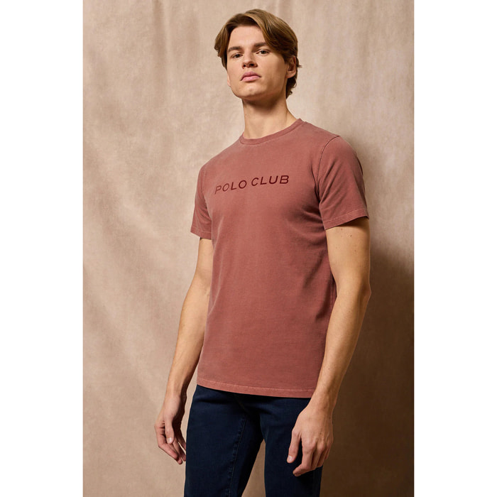 Camiseta Apolo garment dyed roja con logo Polo Club aterciopelado
