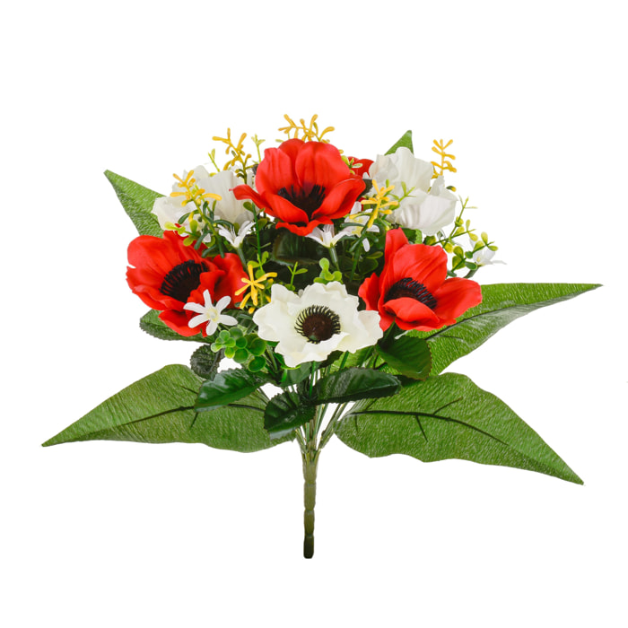 Bouquet Di Anemoni. Altezza 34 Cm - Pezzi 6 - 24X34X24cm - Colore: Rosso - Bianchi Dino - Fiori Artificiali