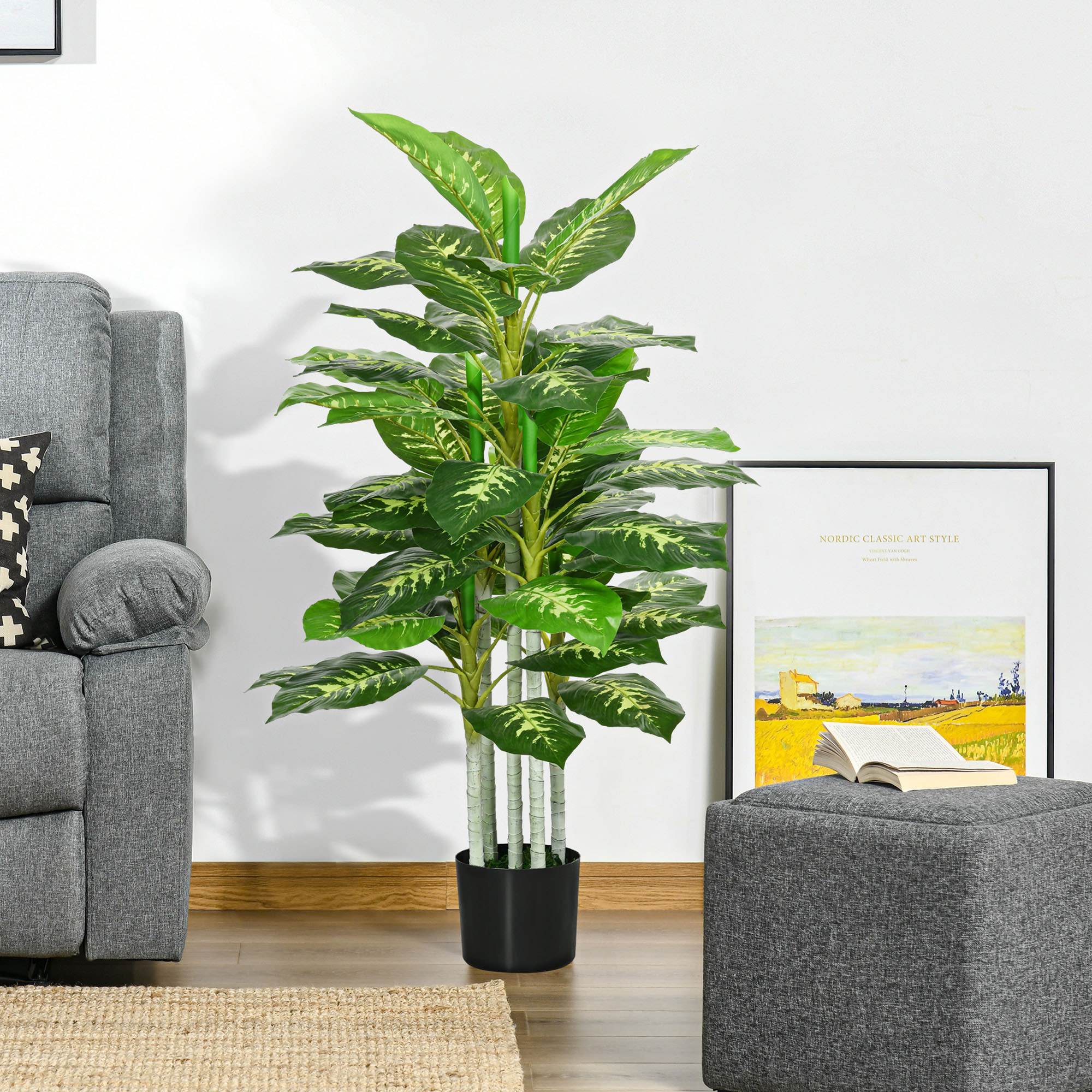 Árbol Artificial de Perenne 120 cm Planta Artificial Decorativa Grande Decoración para Hogar Oficina Balcón Dormitorio Verde