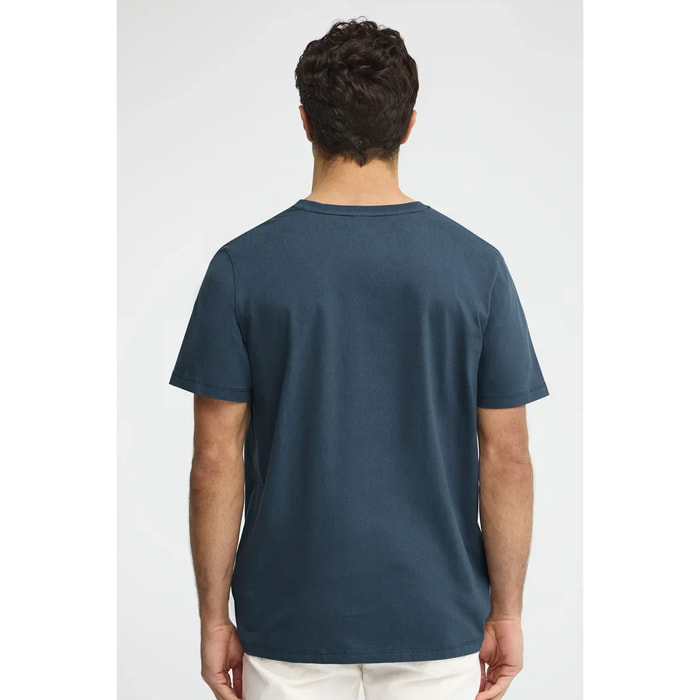 Camiseta azul denim de cuello pico con logo Rigby Go