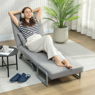 Sofá Cama de 1 Plaza 3 en 1, Sofá Cama Plegable Tapizado en Lino Sintético con Respaldo Ajustable de 5 Niveles y Almohada Acolchada, para Oficina, Dormitorio, Salón, 73x78x81 cm, Gris Claro