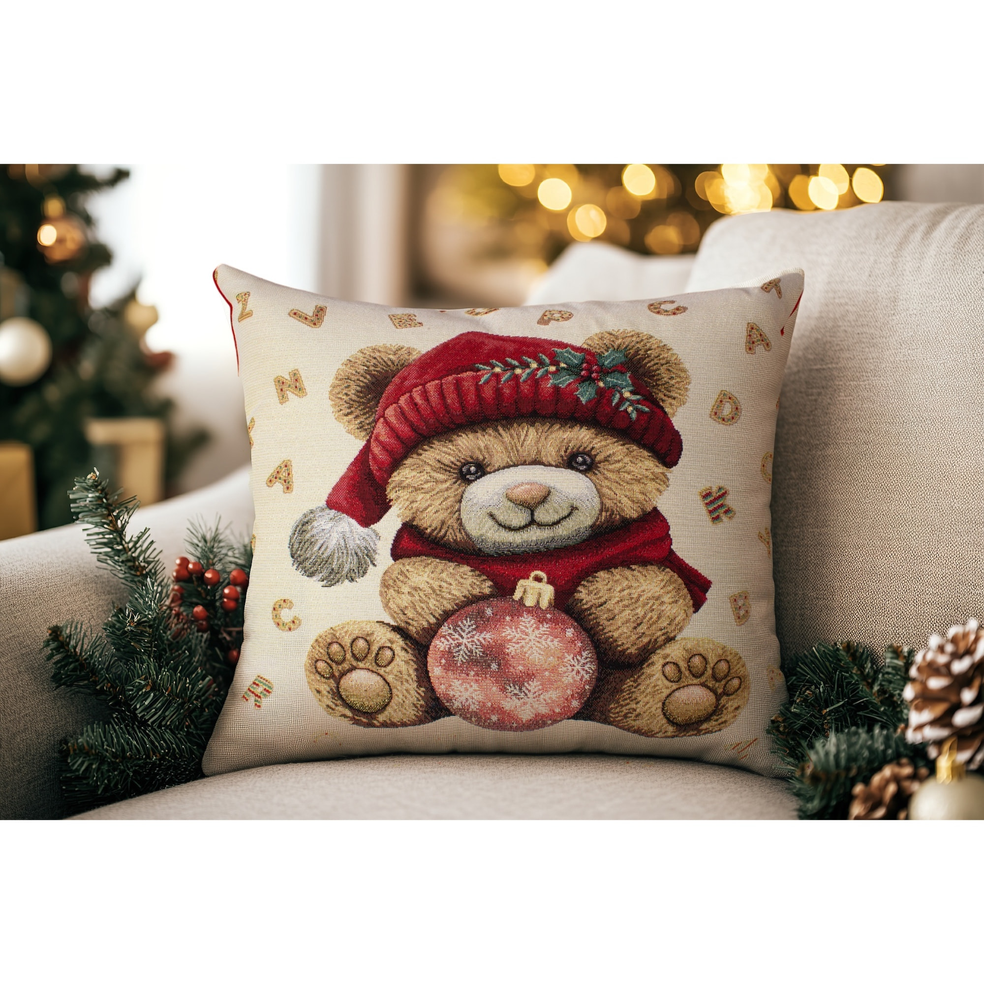 COPPIA CUSCINI ARREDO JACQUARD SFODERABILI 50X50 CM DISEGNO ORSACCHIOTTO