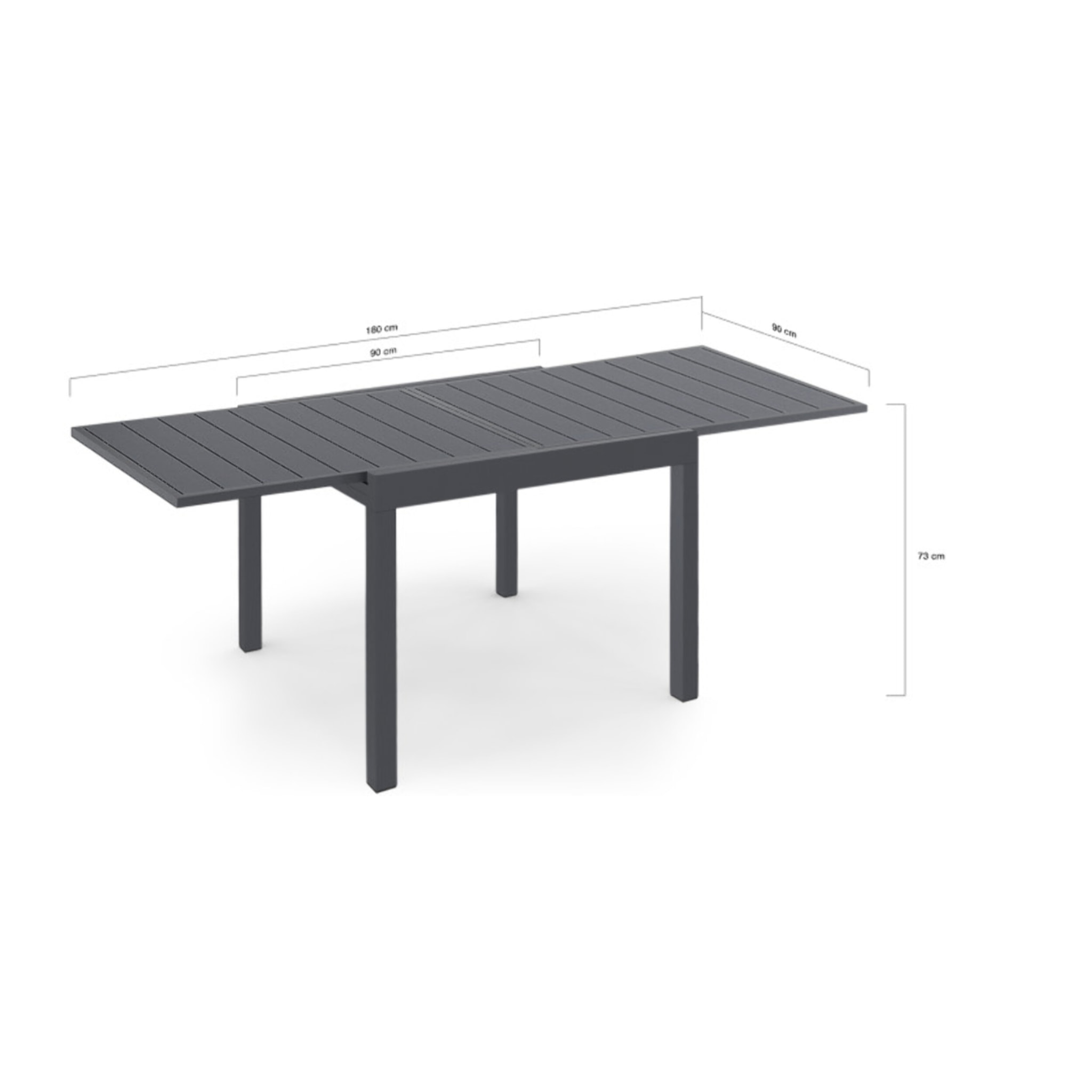 Table de jardin extensible en polywood gris anthracite 90-180cm