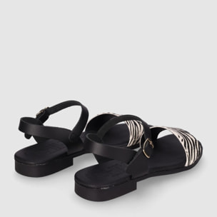 Sandalias de Piel - Negro - Tacón: Bajo
