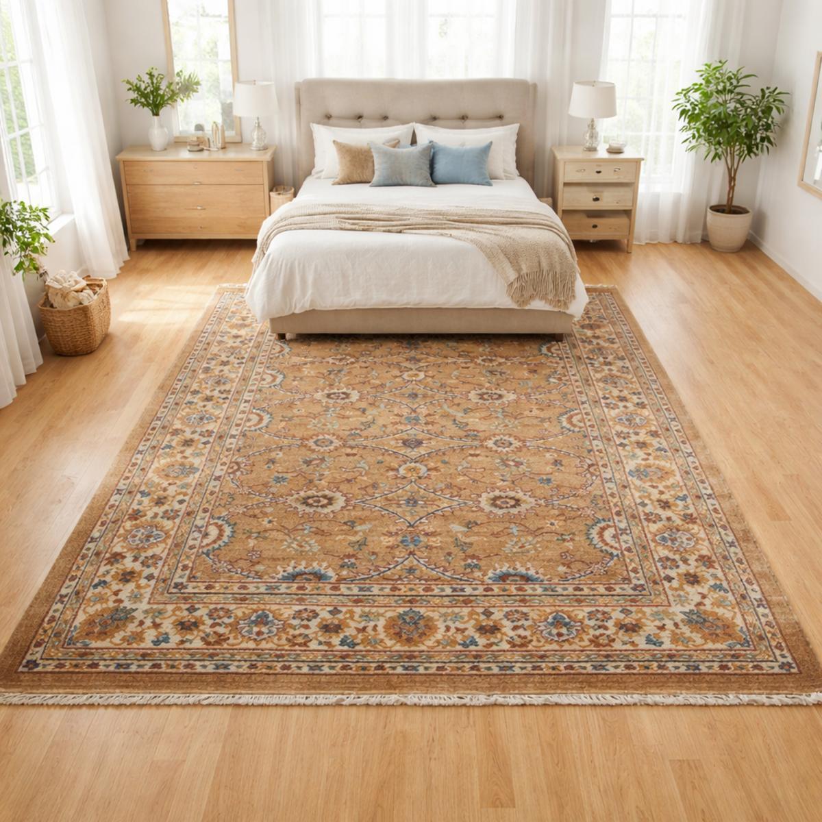 Tapis Jedi rouge et beige aux motifs floraux d'inspiration Orientale