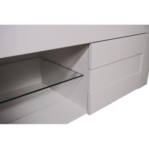 Mobile da soggiorno porta TV moderno, Credenza bassa a 2 ante, Made in Italy, cm 181x42xh44, colore Bianco lucido