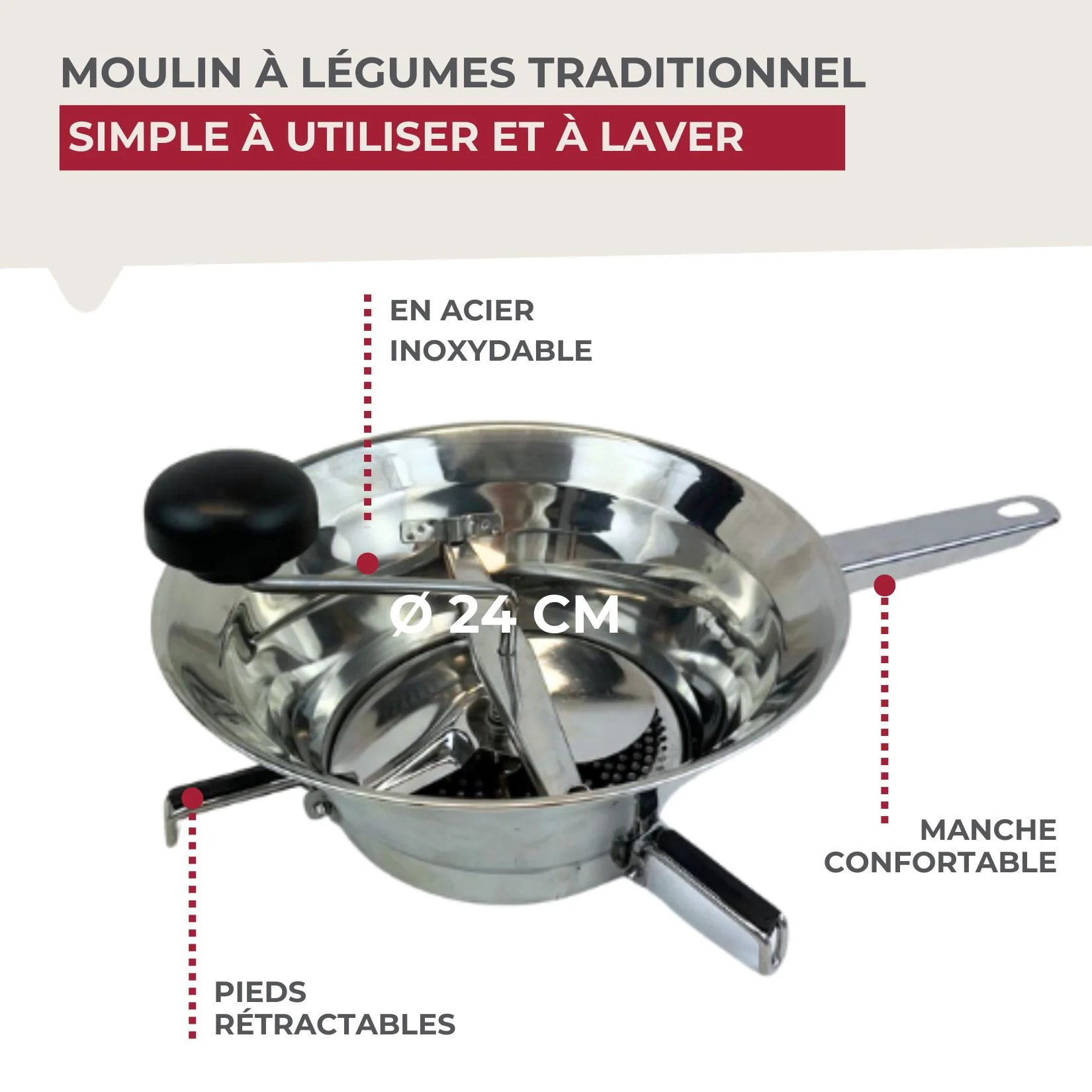 Moulin à légumes inox 24 cm Fackelmann Handmade Tradition