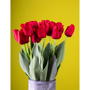 Tulipano Con Foglie. Altezza 67 Cm - Pezzi 12 - 9X67X5cm - Colore: Rosso - Bianchi Dino - Fiori Artificiali