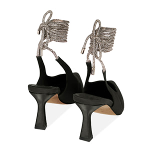 Décolleté slingback nere in raso, tacco 7,5 cm