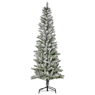 HOMCOM Árbol de Navidad Nevado Artificial 180 cm con 394 Ramas Ignífugas de PVC Apertura Automática Base Plegable y Soporte de Acero Decoración Interior Ø60x180 cm Verde y Blanco