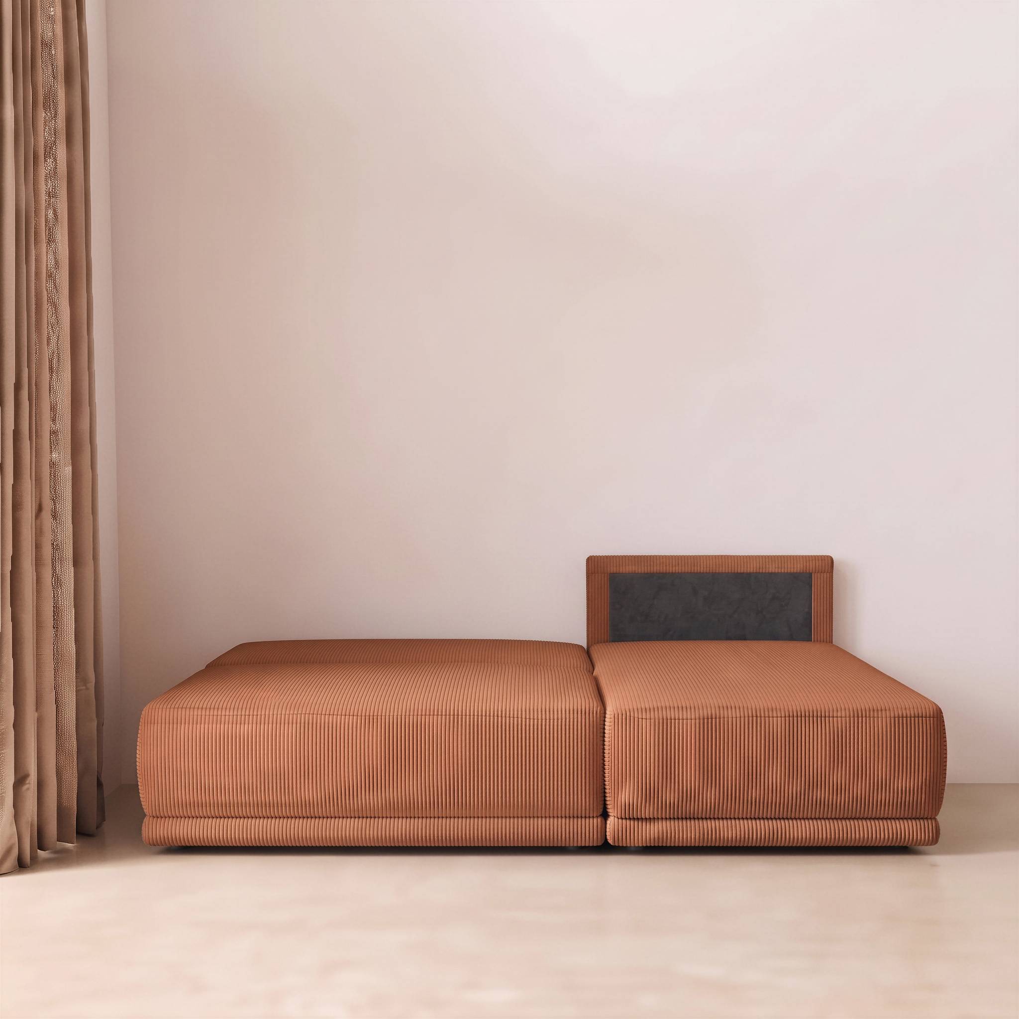 Banquette canapé d'angle droit convertible 3 places velours côtelé avec coffre NELSON