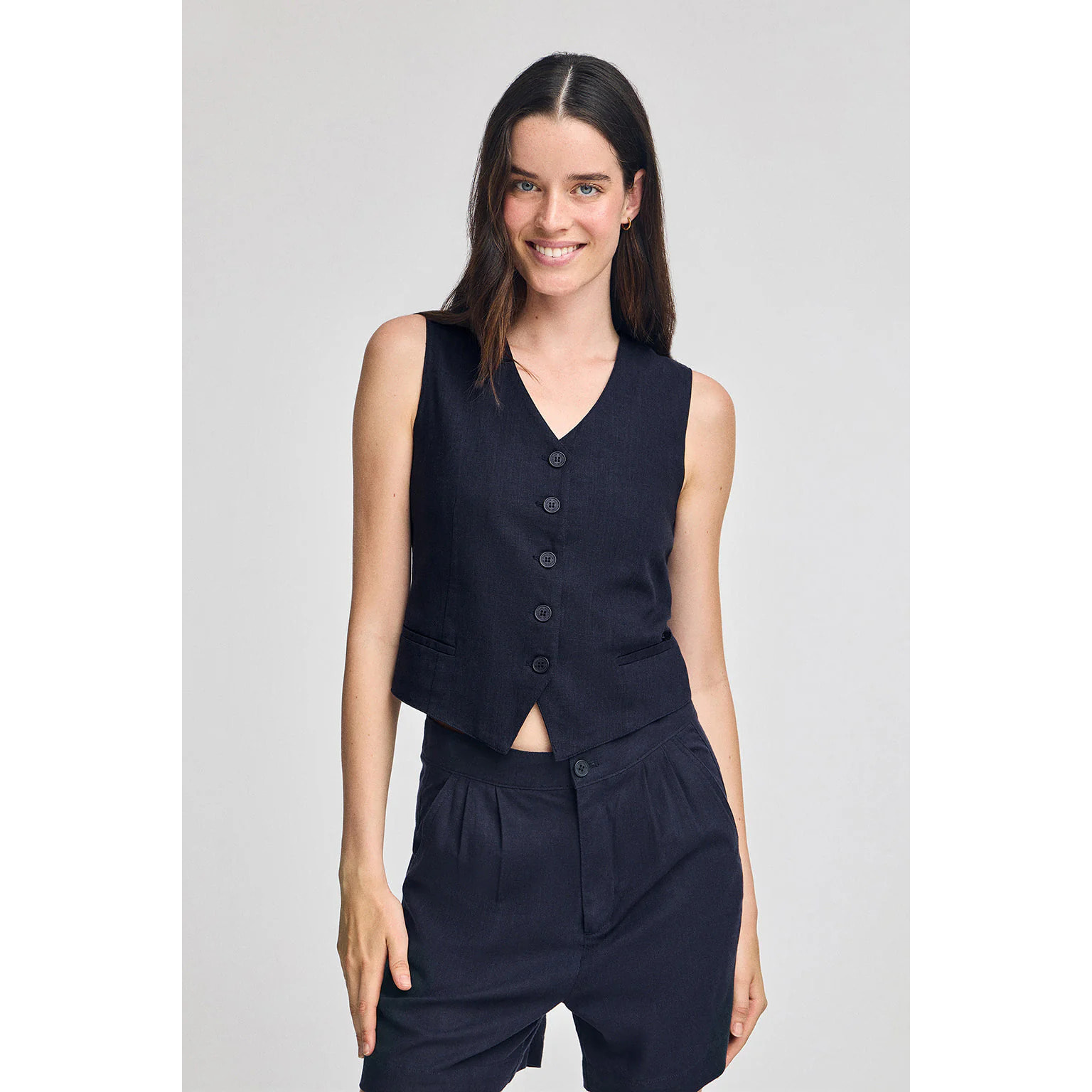 Gilet Deia blu marino in cotone e lino con dettagli Polo Club